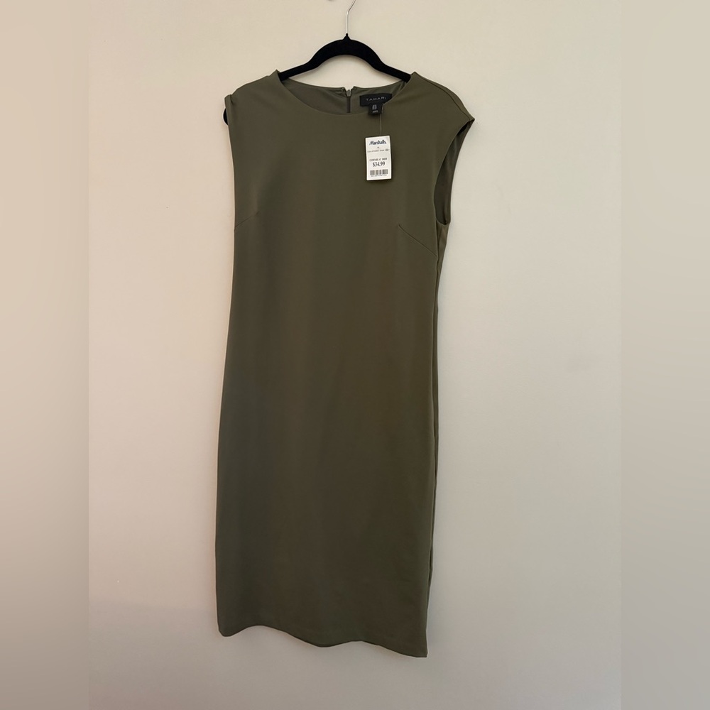 NWT Tahari Olive Sleeveless Midi Shift Dress